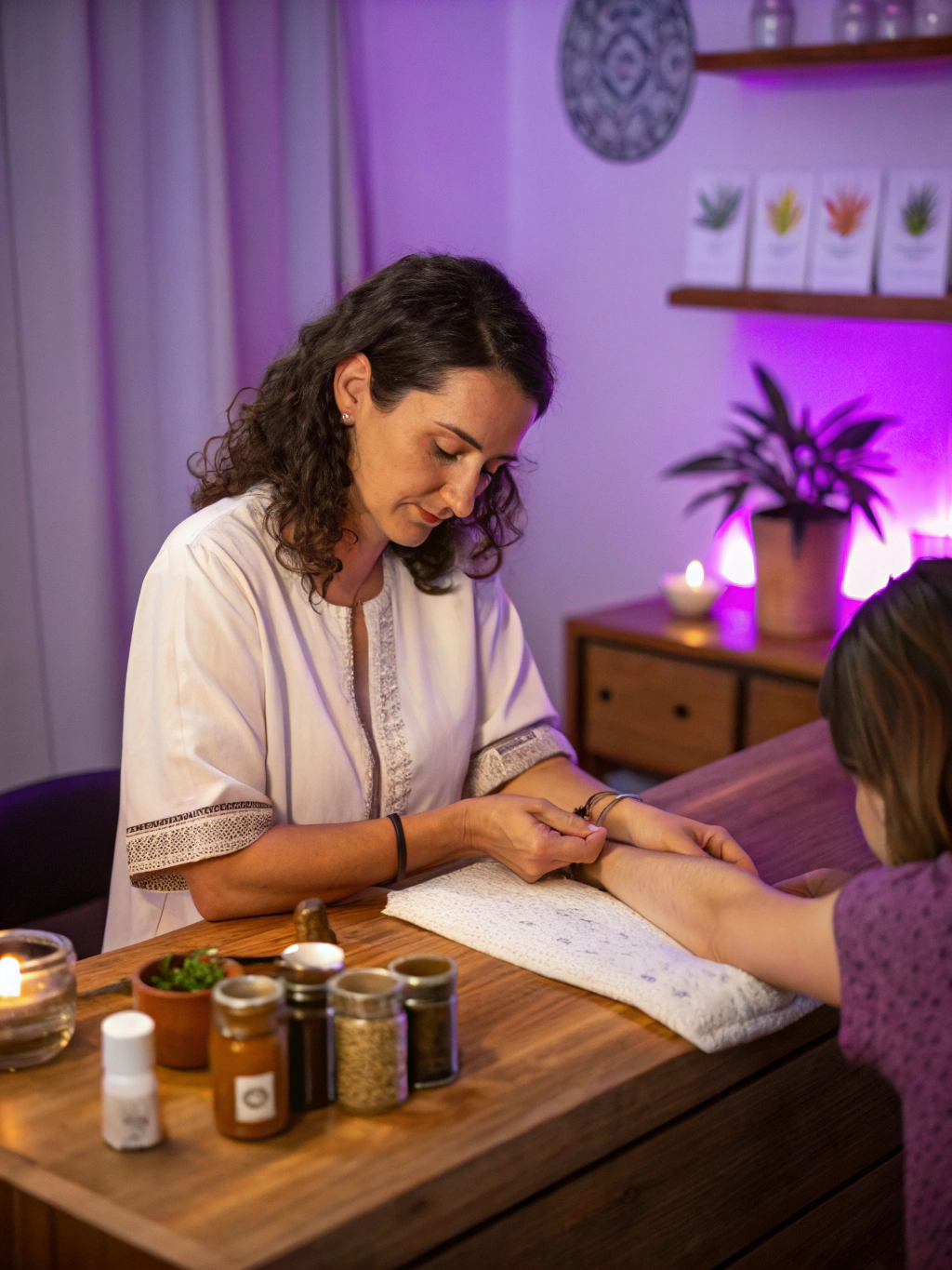 Ayurveda practitioner guiding a client