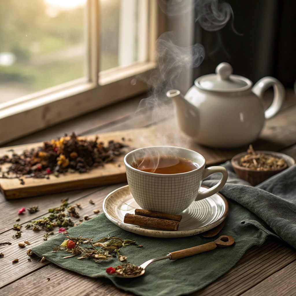 Mindful tea ritual in a calm setting