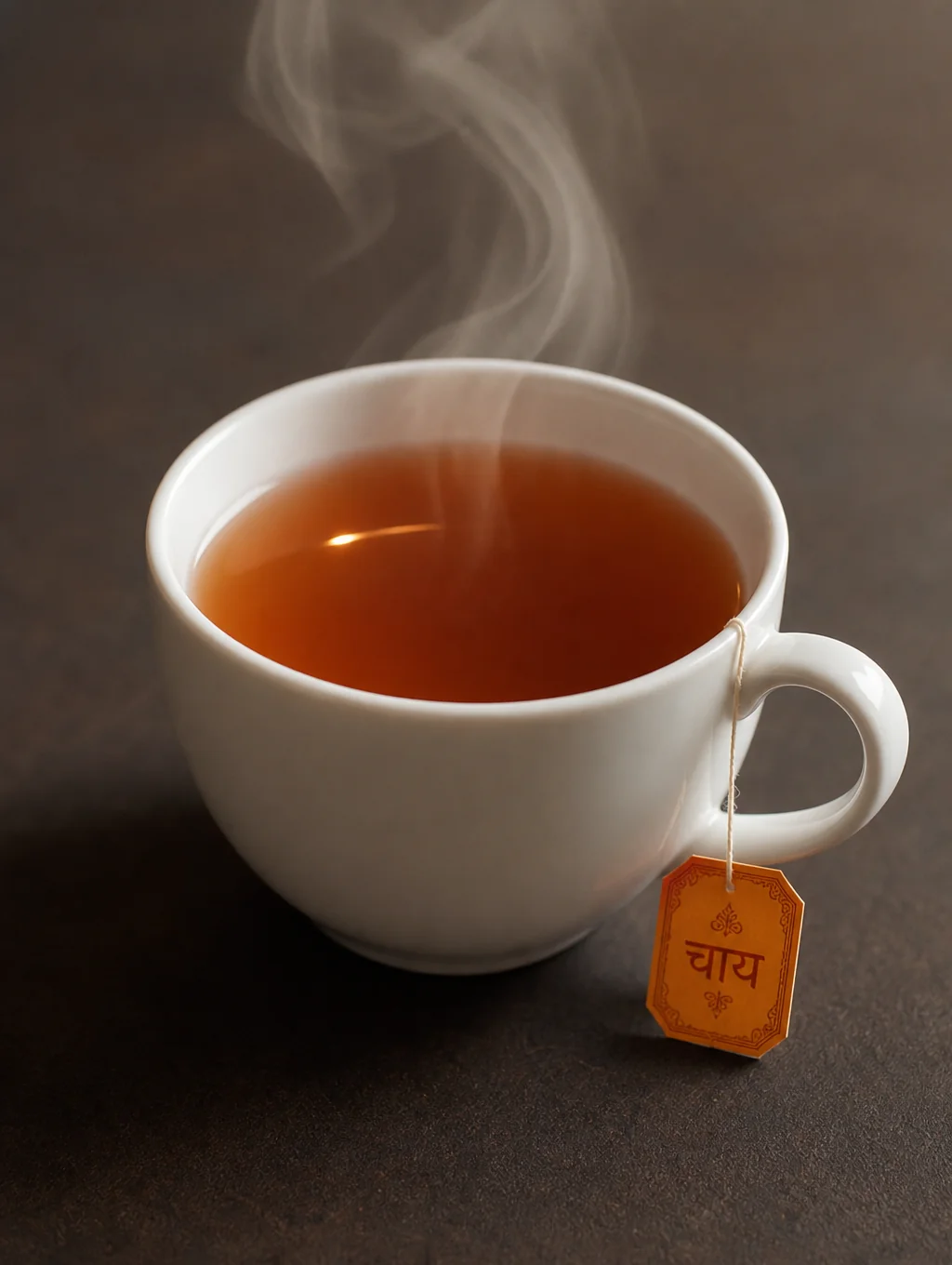 Detail of a warm cup of herbal tea with golden light